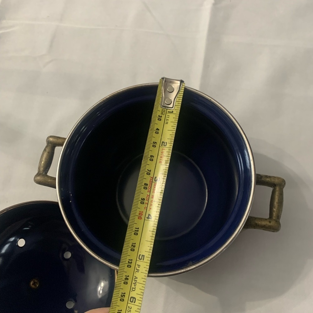 Navy Pot with Brass Lid and Handles - Picture 4 of 6